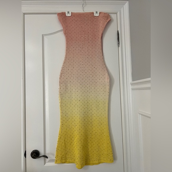 ASOS DESIGN ultimate embellished crochet maxi dress in pink and lemon ombré - Picture 2 of 6